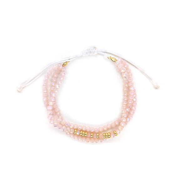 Women's Bohemian Simple Allmatch Handwoven Glass And Glaze Geometric Multilayered Crystal Cut Beaded Bracelet