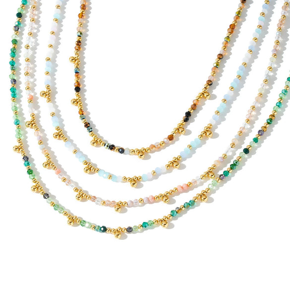 Women's Bohemian Stainless Steel Beaded Necklace With Geometric Design And 18K Vacuum Plated Finish