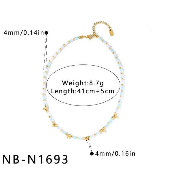 Women's Bohemian Stainless Steel Beaded Necklace With Geometric Design And 18K Vacuum Plated Finish