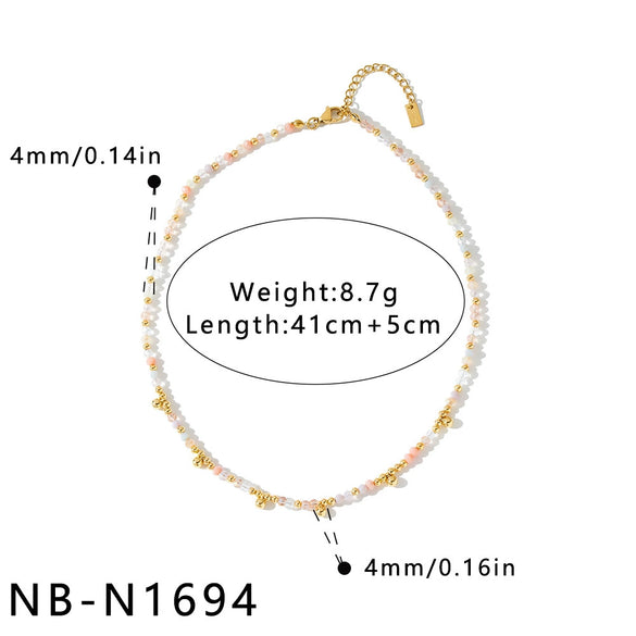 Women's Bohemian Stainless Steel Beaded Necklace With Geometric Design And 18K Vacuum Plated Finish