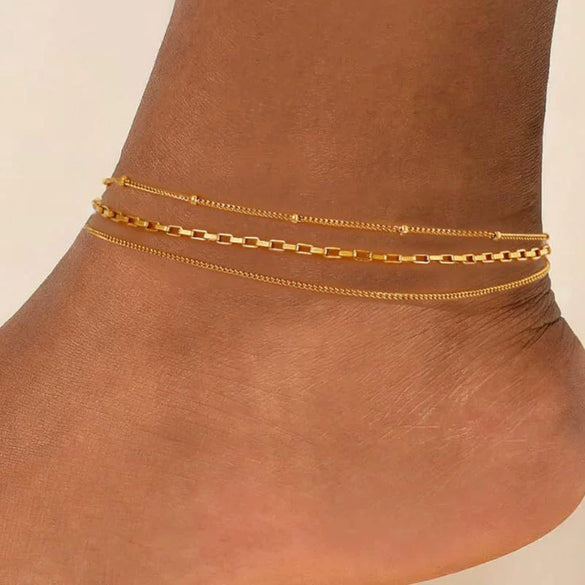 Women's Bohemian Stainless Steel Layered Anklet Simple Fashion Geometric Beach Jewelry