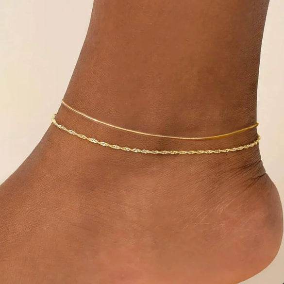 Women's Bohemian Stainless Steel Layered Anklet Simple Fashion Geometric Beach Jewelry