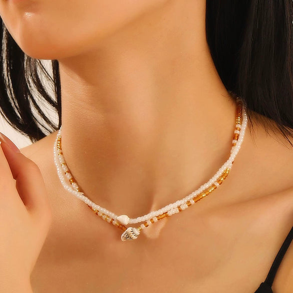 Women's Bohemian Starfish Conch Beaded Shell Clavicle Chain Handmade Alloy Necklace