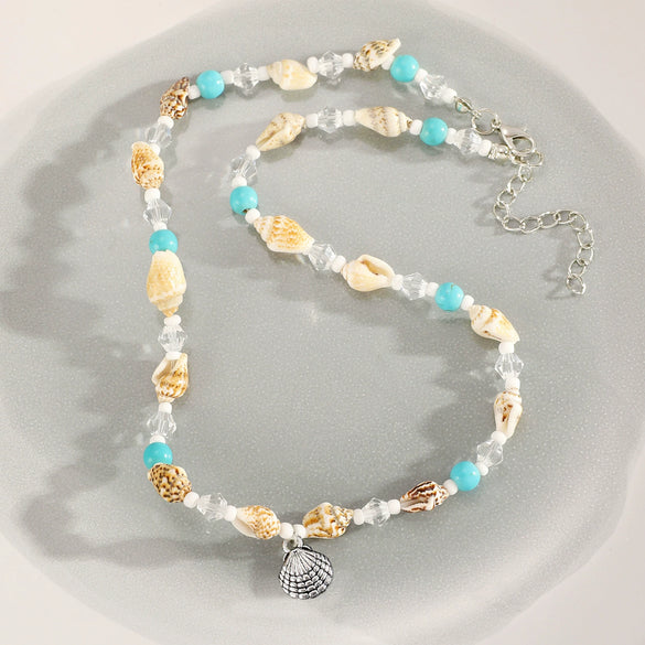 Women's Bohemian Starfish Conch Beaded Shell Clavicle Chain Handmade Alloy Necklace