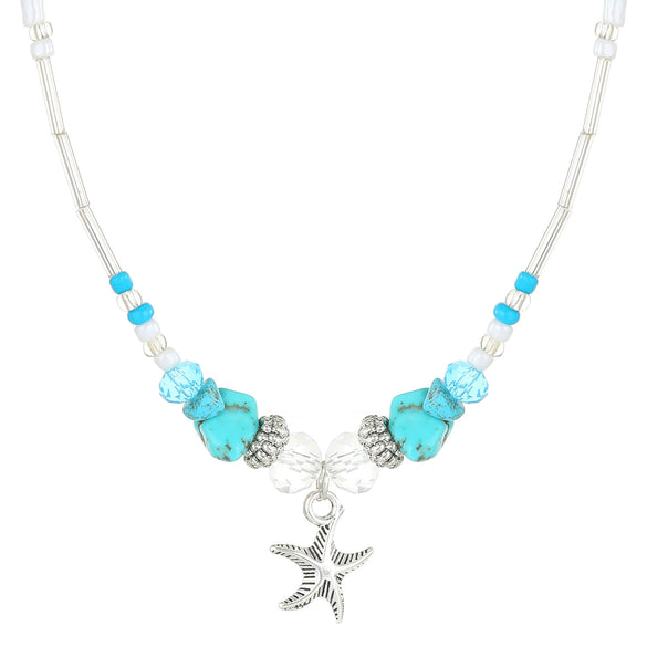 Women's Bohemian Starfish Conch Beaded Shell Clavicle Chain Handmade Alloy Necklace