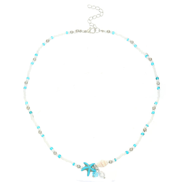 Women's Bohemian Starfish Conch Beaded Shell Clavicle Chain Handmade Alloy Necklace