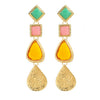 Women's Bohemian Style Alloy Geometric Multilayer Square Drop Long Earrings With Diamond Design