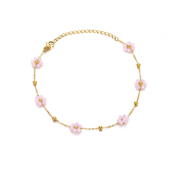 Women's Bohemian Style Colorful Flower Anklet Jewelry Stainless Steel And Resin