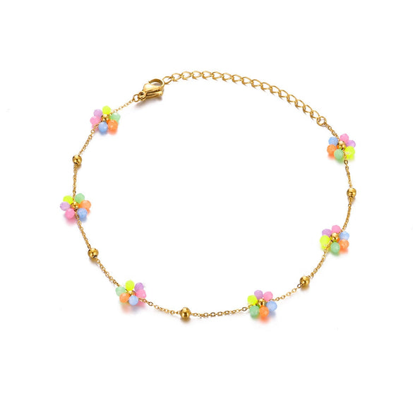 Women's Bohemian Style Colorful Flower Anklet Jewelry Stainless Steel And Resin