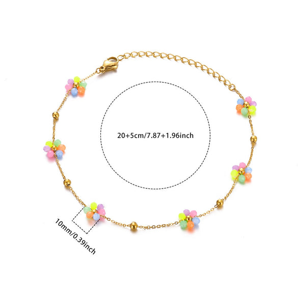 Women's Bohemian Style Colorful Flower Anklet Jewelry Stainless Steel And Resin