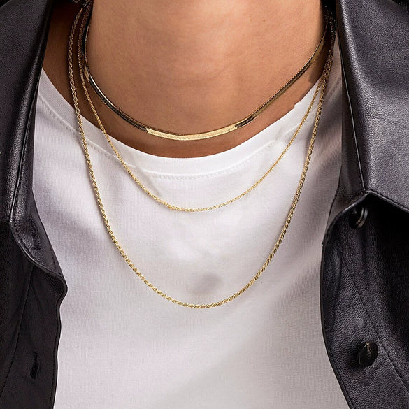 Women's Bohemian Style Electroplated Alloy Blade Chain Choker Necklace With Stacked Flat Chain Design