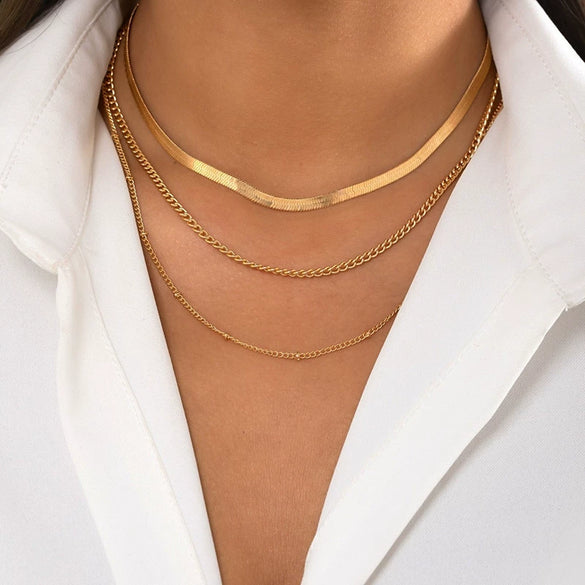 Women's Bohemian Style Electroplated Alloy Blade Chain Choker Necklace With Stacked Flat Chain Design