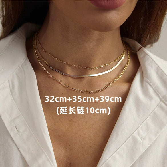 Women's Bohemian Style Electroplated Alloy Blade Chain Choker Necklace With Stacked Flat Chain Design
