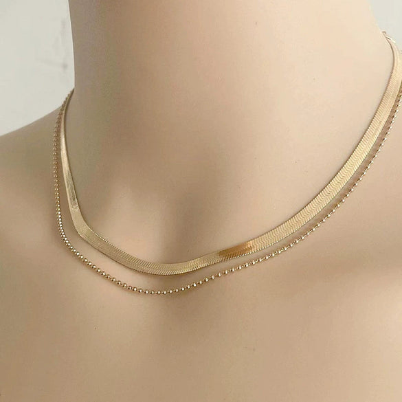 Women's Bohemian Style Electroplated Alloy Blade Chain Choker Necklace With Stacked Flat Chain Design