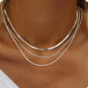 Women's Bohemian Style Electroplated Alloy Blade Chain Choker Necklace With Stacked Flat Chain Design