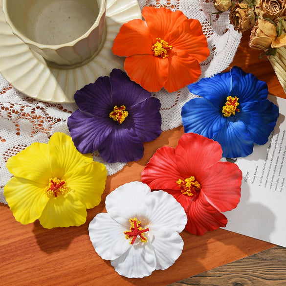 Women's Bohemian Style Fabric Hibiscus Flower Handmade Duckbill Clip Hairpin