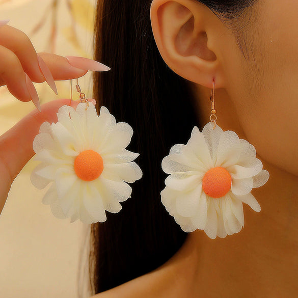 Women's Bohemian Style Flower Fabric Hand Knitted Earrings