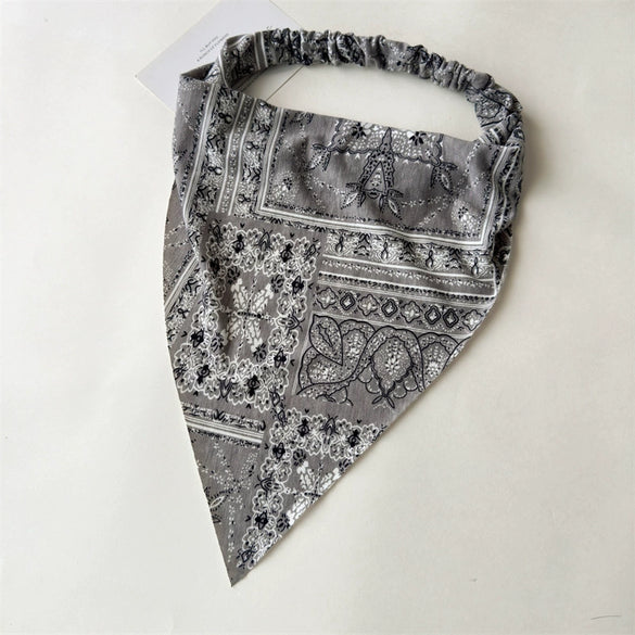 Women's Bohemian Style Geometric Fabric Turban Headband Paisley Elastic Hair Scarf Large Triangle Head Scarf