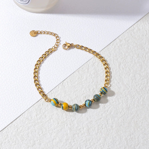 Women's Bohemian Style Geometric Stainless Steel Electroplated Beaded Bracelet