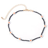 Women's Bohemian Style Handmade Daisy Flower Beaded Collarbone Necklace With Rice Beads And Ball Chain