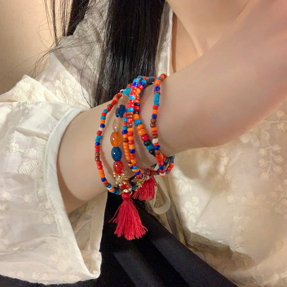 Women's Bohemian Style Handmade Multi Layer Rice Beads Geometric Bracelet Jewelry
