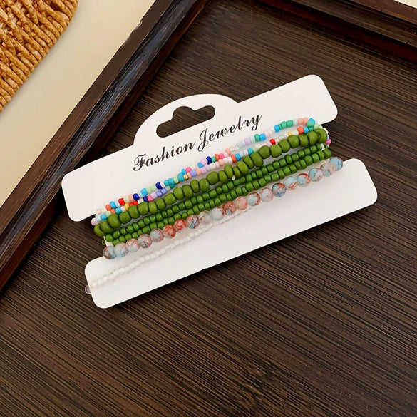Women's Bohemian Style Handmade Multi Layer Rice Beads Geometric Bracelet Jewelry