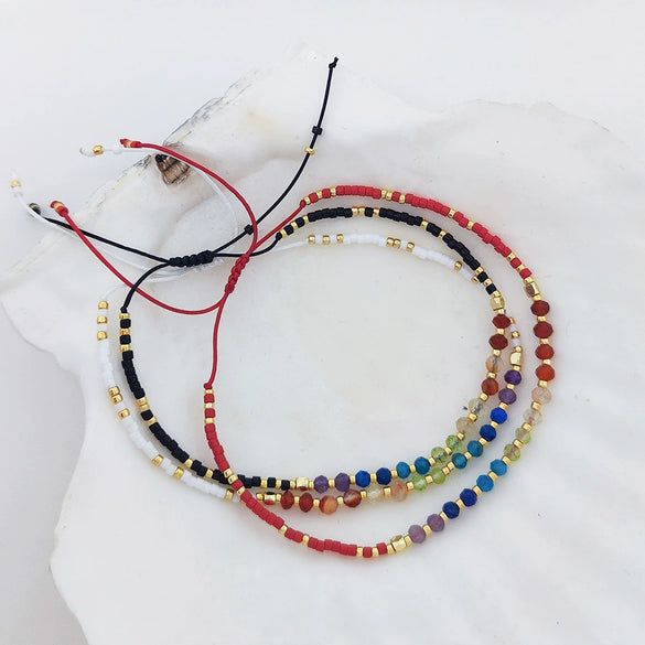 Women's Bohemian Style Handwoven Cord Bracelet With Geometric Pattern And Tianhe Stone Beads