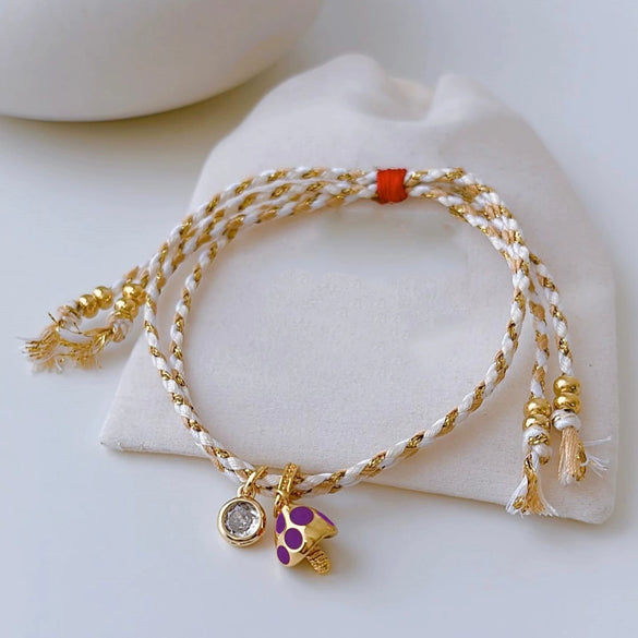 Women's Bohemian Style Handwoven Mixed Material Geometric Beaded Mushroom Bracelet