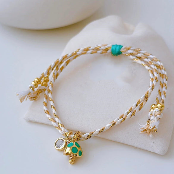 Women's Bohemian Style Handwoven Mixed Material Geometric Beaded Mushroom Bracelet