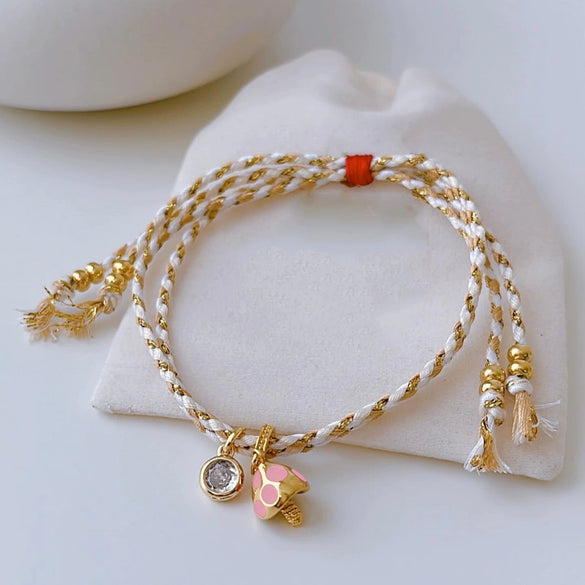 Women's Bohemian Style Handwoven Mixed Material Geometric Beaded Mushroom Bracelet