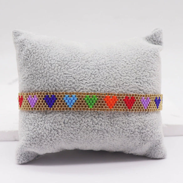 Women's Bohemian Style Heart Glass And Glaze Beads Purely Handmade Bracelet