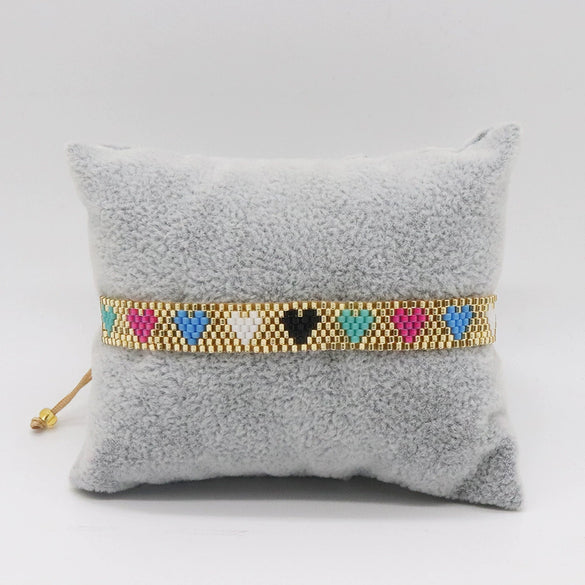 Women's Bohemian Style Heart Glass And Glaze Beads Purely Handmade Bracelet