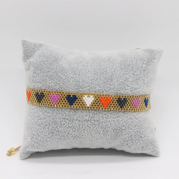 Women's Bohemian Style Heart Glass And Glaze Beads Purely Handmade Bracelet