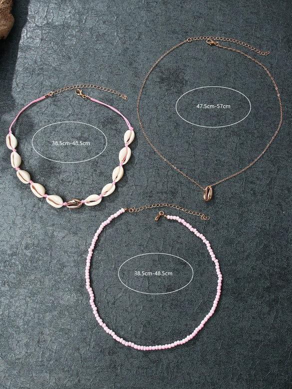 Women's Bohemian Style Shell Multilayer Clavicle Chain Necklace With Geometric Pendant Handmade