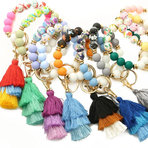 Women's Bohemian Style Silicone Round Bead Tassel Bracelet