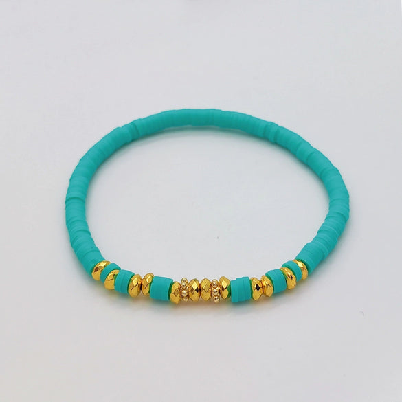 Women's Bohemian Style Soft Pottery Beaded Handwoven Geometric Bracelet