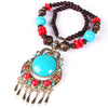 Women's Bohemian Woven Rice Bead Long Necklace With Geometric Alloy Pendant Ball Chain Sweater Necklace