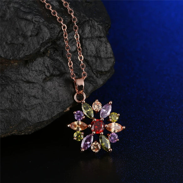 Women's Bohemian Zircon Jewelry Set With Plant Flower Design Snowflake Earrings Necklace And Bracelet