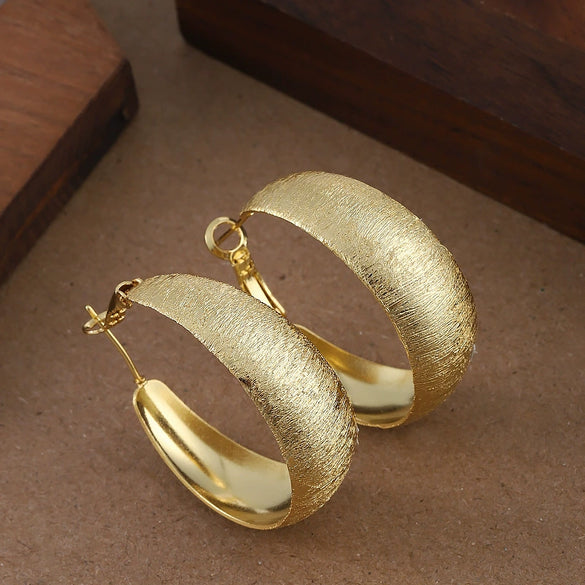 Women's Bold Geometric Frosted Metal Hoop Earrings With Gold Plated Finish Statement Fashion Jewelry