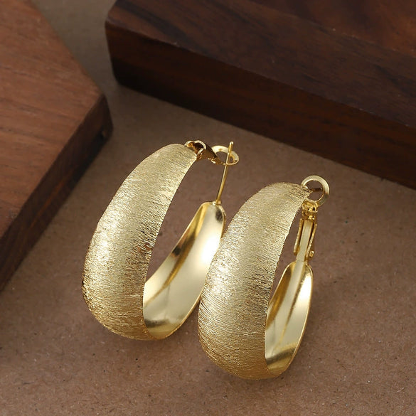 Women's Bold Geometric Frosted Metal Hoop Earrings With Gold Plated Finish Statement Fashion Jewelry