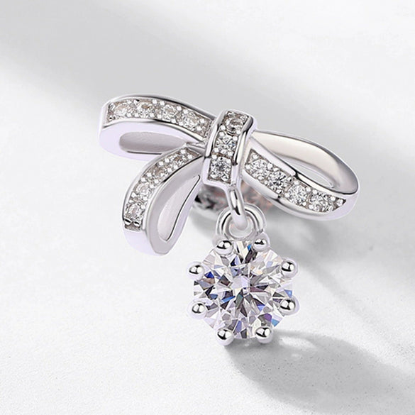 Women's Bow Moissanite Earrings S925 Silver Inlaid Retro Style