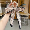 Women's Bow Ribbon Silk Scarf Hair Tie Pearl Accent All Match Headband Hair Accessory