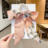 Women's Bow Ribbon Silk Scarf Hair Tie Pearl Accent All Match Headband Hair Accessory