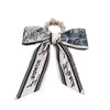 Women's Bow Ribbon Silk Scarf Hair Tie Pearl Accent All Match Headband Hair Accessory
