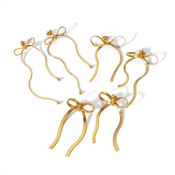 Women's Bow Tassel Titanium Steel Earrings With Electroplating