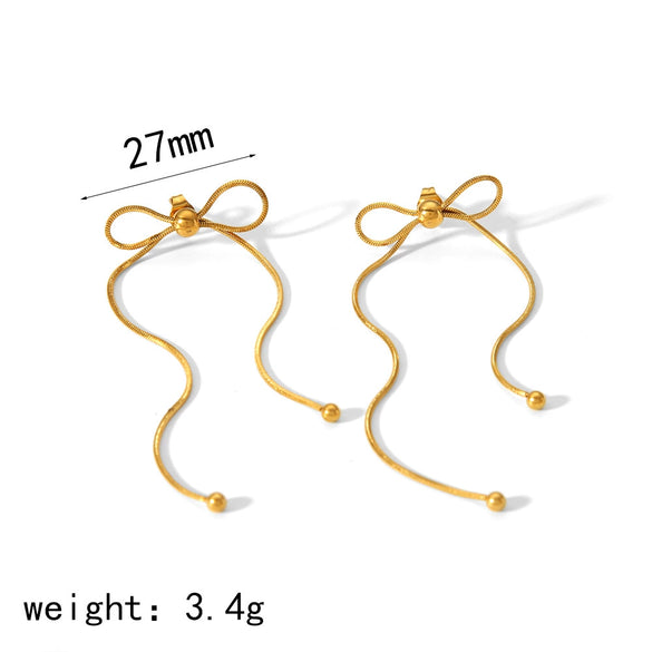 Women's Bow Tassel Titanium Steel Earrings With Electroplating