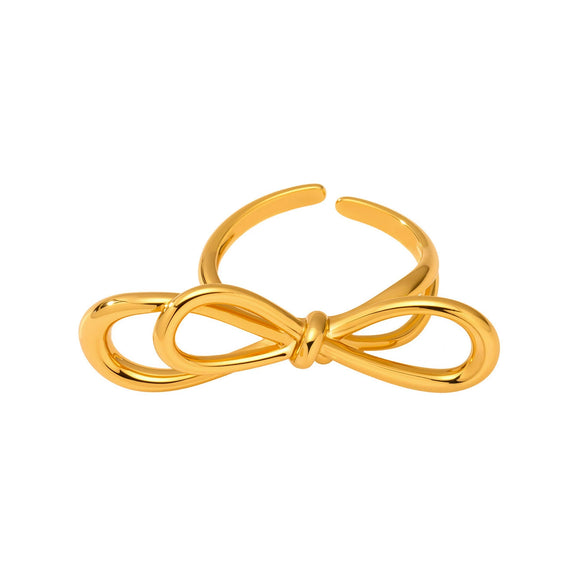 Women's Bowknot Open Ring Copper 18K Gold Plated French Style