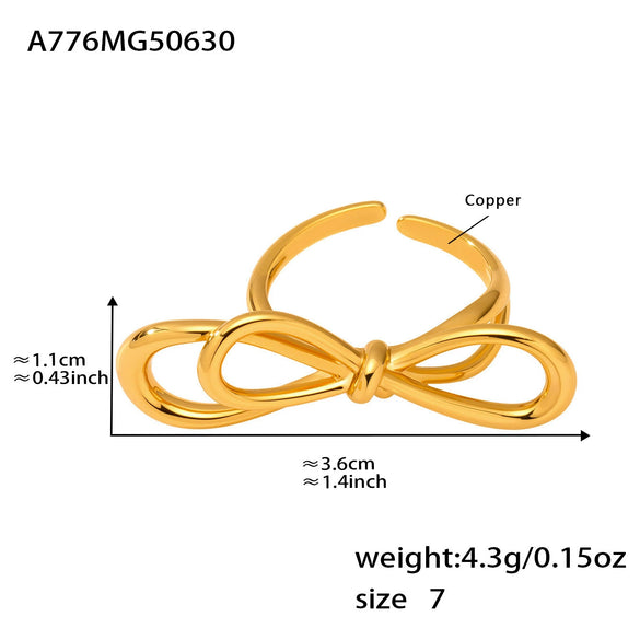 Women's Bowknot Open Ring Copper 18K Gold Plated French Style