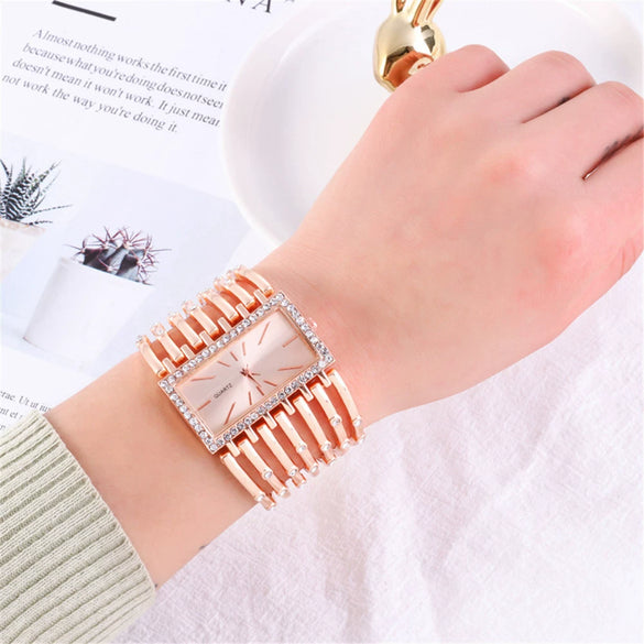 Women's Bracelet Quartz Watch Alloy Case Stainless Steel Clasp Imitation Leather Strap Rectangle Dial Leisure Style
