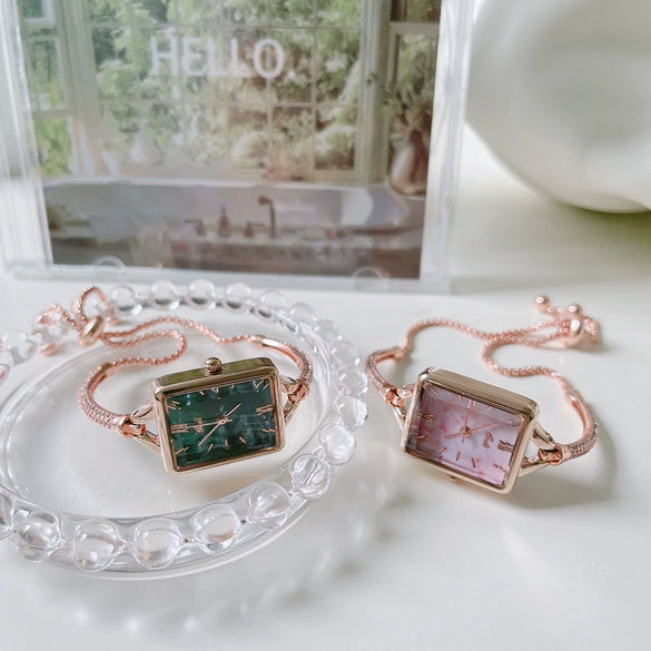 Women's Bracelet Watch Alloy Case Ordinary Glass Mirror Leisure Marble Square Design